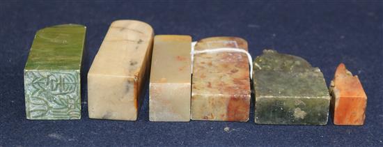 A group of 19th and 20th century Chinese soapstone seals, some inscribed